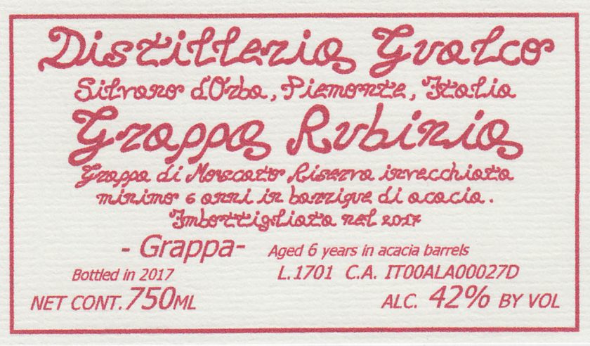 Grappa Rubinia Distilleria Gualco