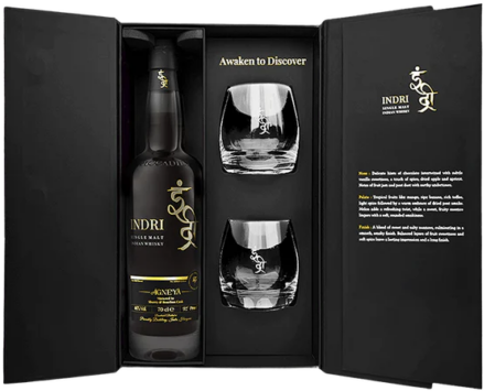 Gift Set, Indian Single Malt Whisky, 'Agneya' (750ml with 2 Glasses)