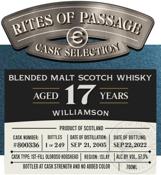 Blended Malt Scotch Whisky, ' Williamson 17 Year', Rites of Passage
