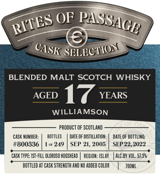 Blended Malt Scotch Whisky  Williamson 17 Year Rites of Passage