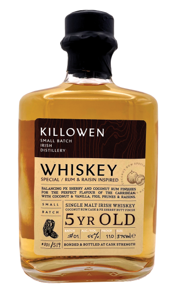 Single Malt Irish Whiskey Special  5yr Coconut Rum  Raisin Inspired Killowen Distillery