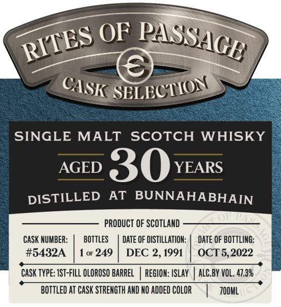 Single Malt Scotch Whisky Bunnahabhain 30 Year Rites of Passage