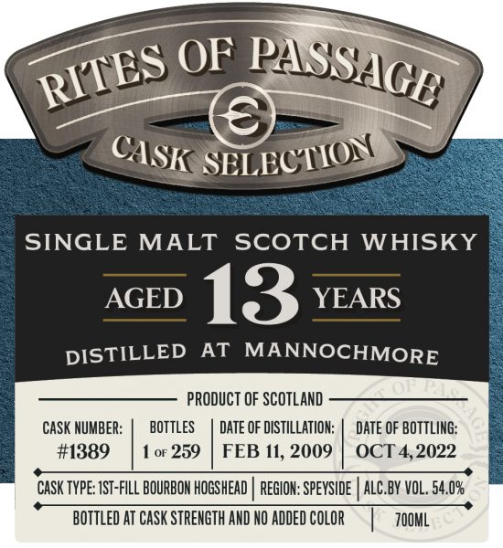 Single Malt Scotch Whisky  Mannochmore 13 Year Rites of Passage