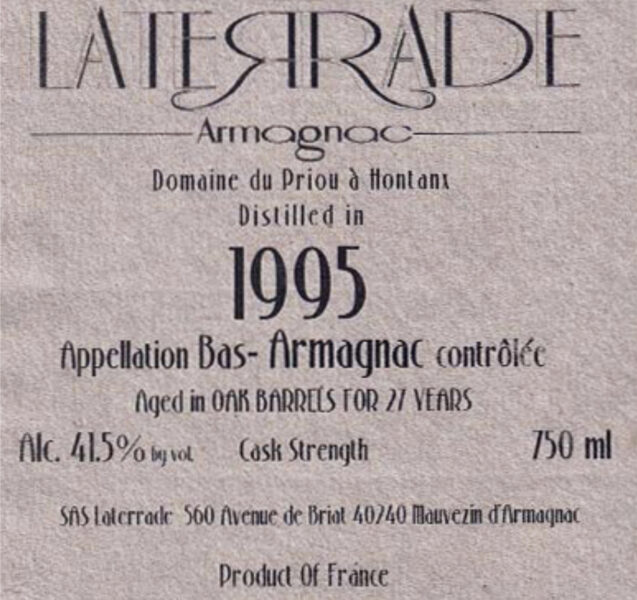 Vintage Armagnac Domaine du Priou 1995