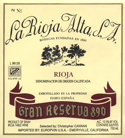 Rioja Gran Reserva 890 La Rioja Alta