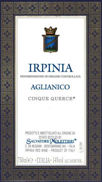 Irpinia Aglianico Cinque Querce Salvatore Molettieri