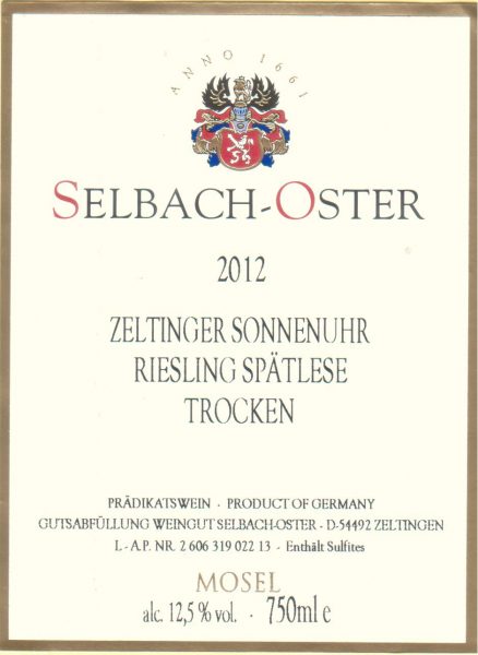 SelbachOster Wehlen Sonnenuhr Riesling Grosses Gewchs