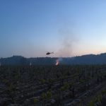 Helicopter hovering over Montlouis-sur-Lore, keeping the air stirred and helping vines stay warm