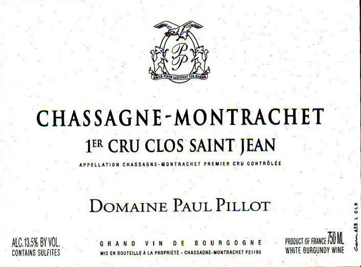 ChassagneMontrachet Blanc 1er Clos Saint Jean