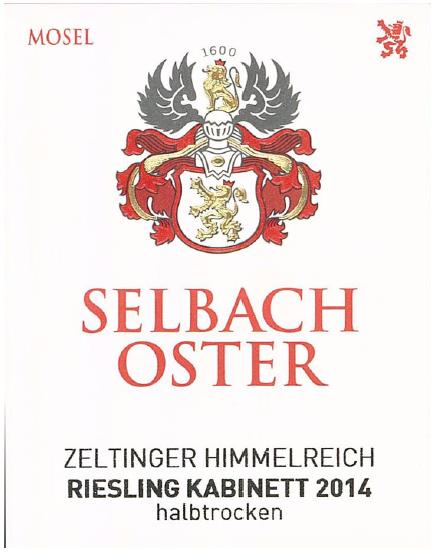 SelbachOster Zeltinger Himmelreich Riesling Kabinett Halbtrocken