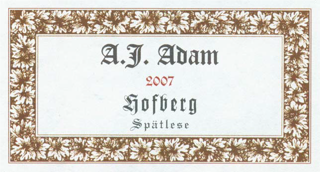 AJ Adam Dhron Hofberg Riesling Sptlese