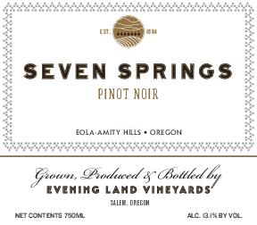 Pinot Noir 'Seven Springs', Evening Land