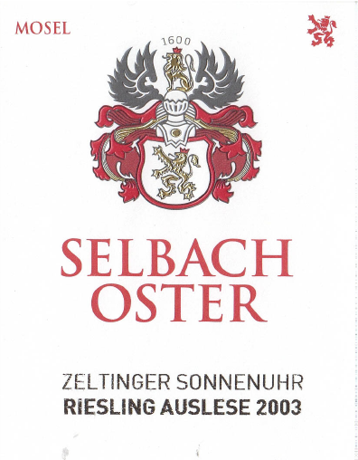Selbach-Oster Wehlener Sonnenuhr Riesling Auslese**