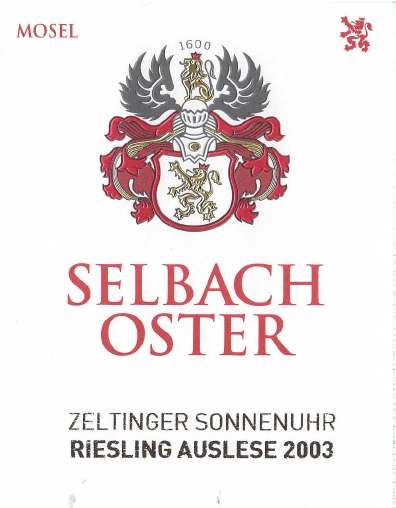 SelbachOster Wehlener Sonnenuhr Riesling Auslese