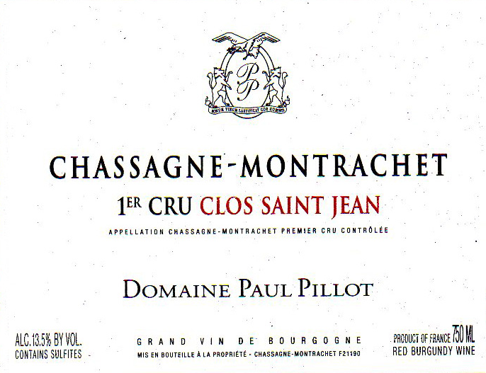 ChassagneMontrachet Rouge 1er Clos Saint Jean Domaine Paul Pillot