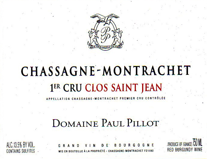 ChassagneMontrachet Rouge 1er Clos Saint Jean