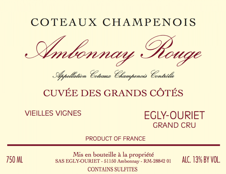Coteaux Champenois Rouge Ambonnay Rouge Cuvee des Grands Cotes VV Grand Cru Champagne EglyOuriet