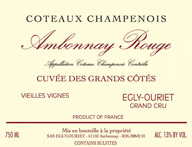 Coteaux Champenois Rouge Ambonnay Rouge Cuvee des Grands Cotes VV Grand Cru