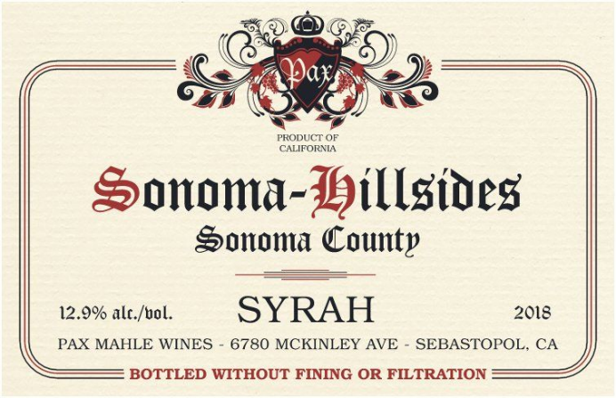 Syrah 'Sonoma Hillsides', Pax