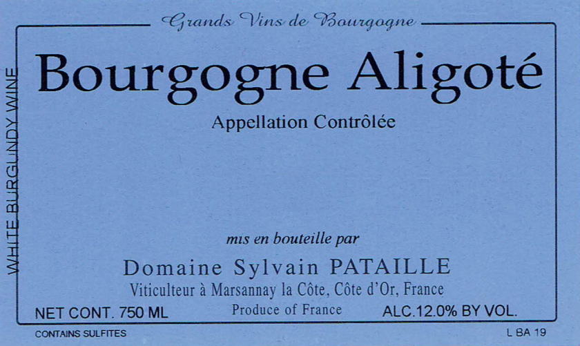 Bourgogne Aligote Domaine Sylvain Pataille