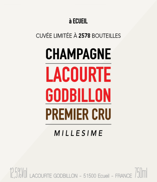 Millesime 1er Cru Extra Brut Champagne LacourteGodbillon