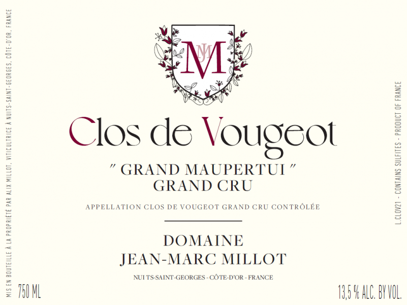 Clos de Vougeot Grand Cru Grand Maupertui Domaine JeanMarc Millot