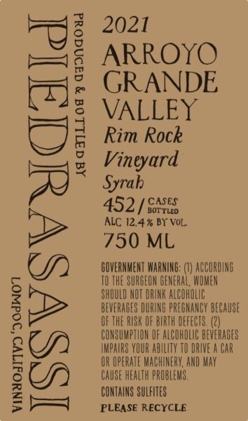 Syrah Arroyo Grande Valley  Rim Rock Vyd