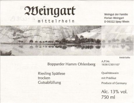 Weingart Bopparder Hamm Ohlenberg Riesling Kabinett Trocken