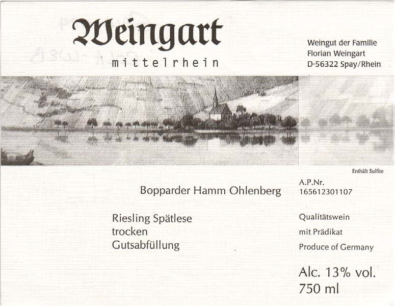 Weingart Bopparder Hamm Ohlenberg Riesling Kabinett Trocken