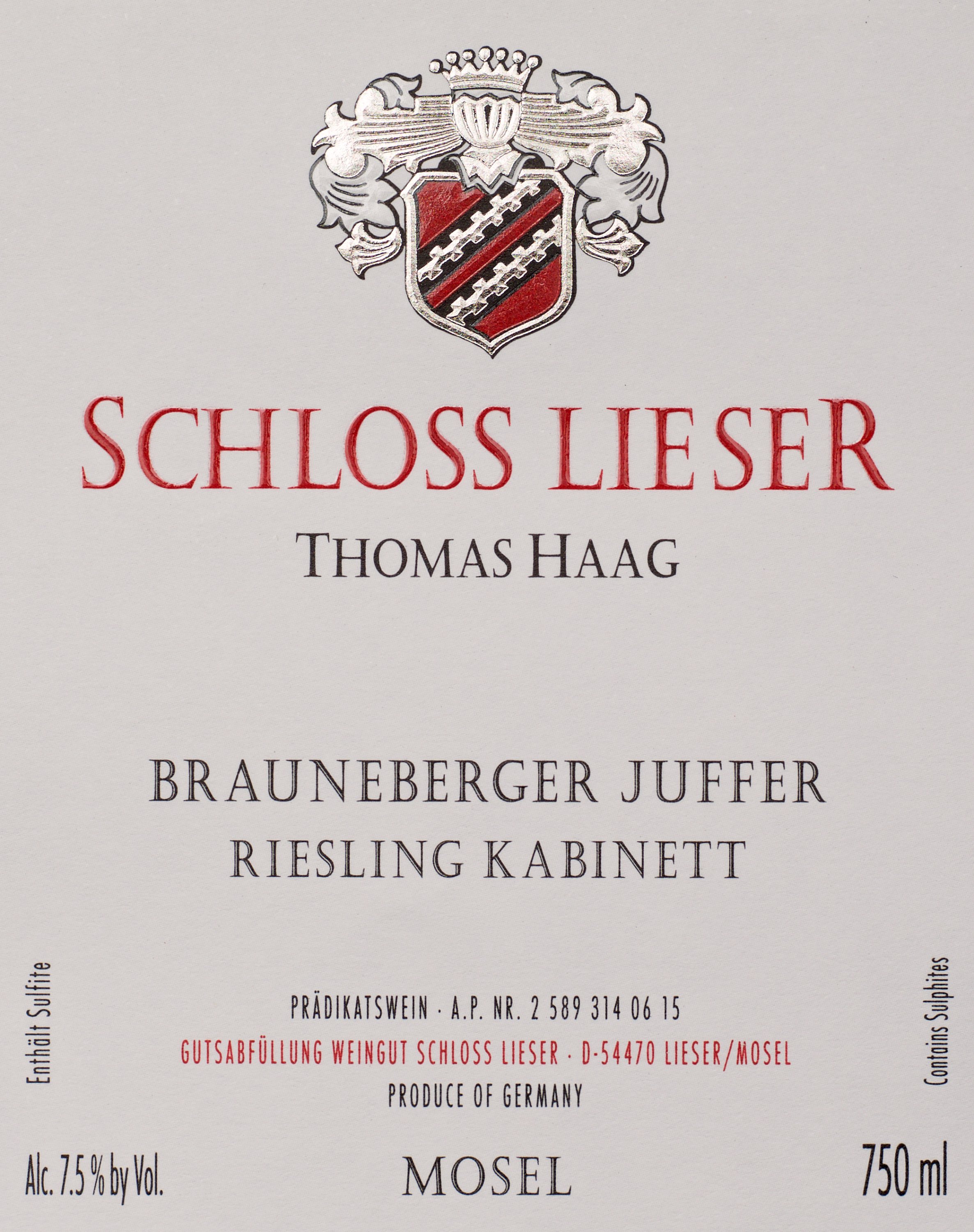 Brauneberger Juffer Riesling Feinherb, Schloss Lieser