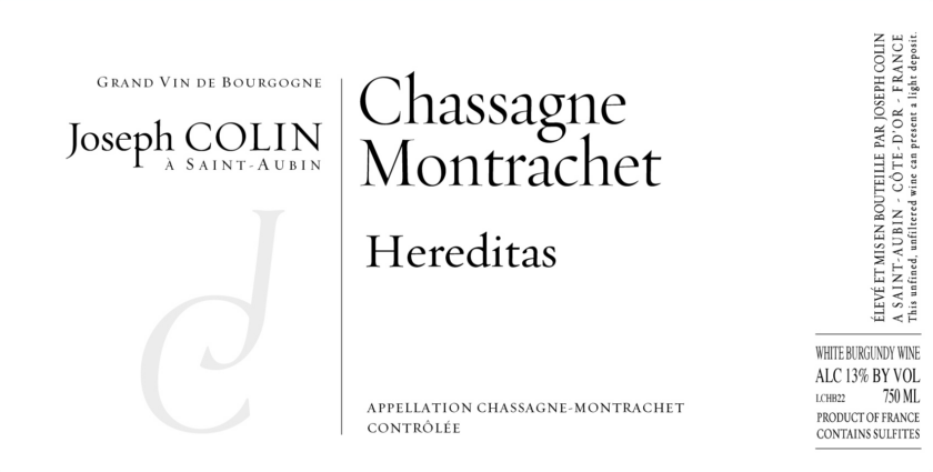 ChassagneMontrachet Hereditas Joseph Colin