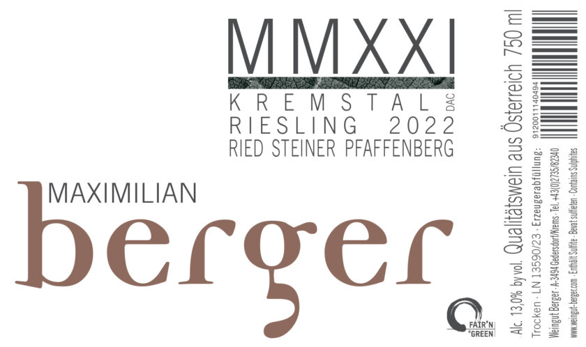 Berger Ried Steiner Pfaffenberg Riesling Kremstal DAC