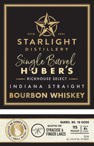 Indiana Straight Bourbon Whiskey Single Barrel SyracuseFinger Lakes Starlight Distillery