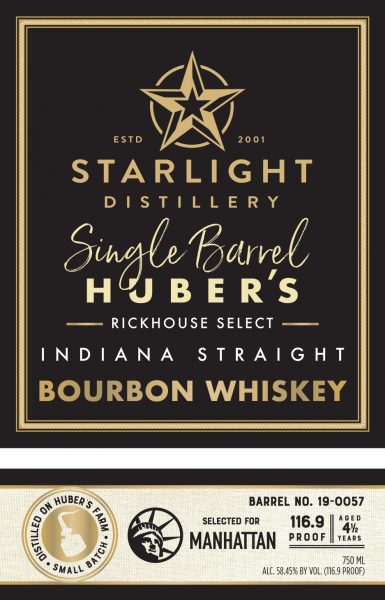 Indiana Straight Bourbon Whiskey Single Barrel Carl T Manhattan Starlight Distillery