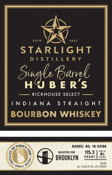 Indiana Straight Bourbon Whiskey Single Barrel Carl T Brooklyn Starlight Distillery