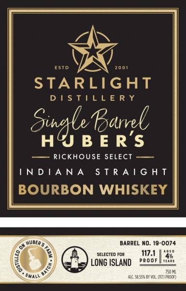 Indiana Straight Bourbon Whiskey Single Barrel Carl T Long Island Starlight Distillery