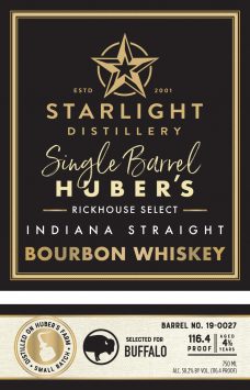 Indiana Straight Bourbon Whiskey, Single Barrel, Carl T., 'Buffalo'